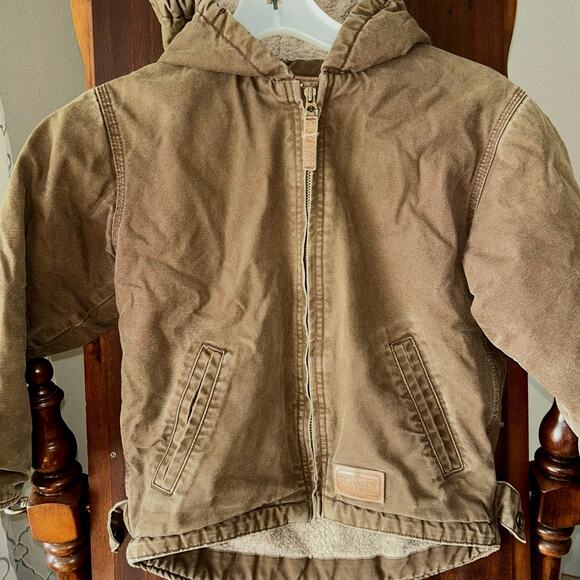 C. E. Schmidt brown Hooded Insulated Sherpa Jacket boys small 6-8 - Picture 2 of 8